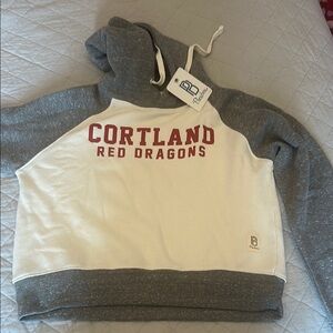 Pressbox Gray and White Hoodie Cortland Red Dragons